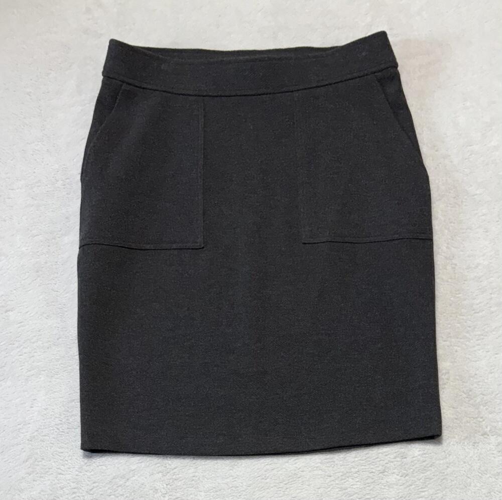 LOFT Skirt Womens Small Charcoal Gray Ponte Knit Pencil Front Pockets Stretch